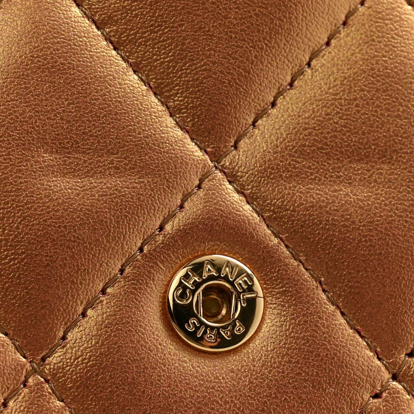 Metallic Lambskin Quilted Large Gusset Flap Wallet Golden