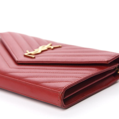 Saint Laurent Grain De Poudre Matelasse Chevron Monogram Chain Wallet Red 7 of 12