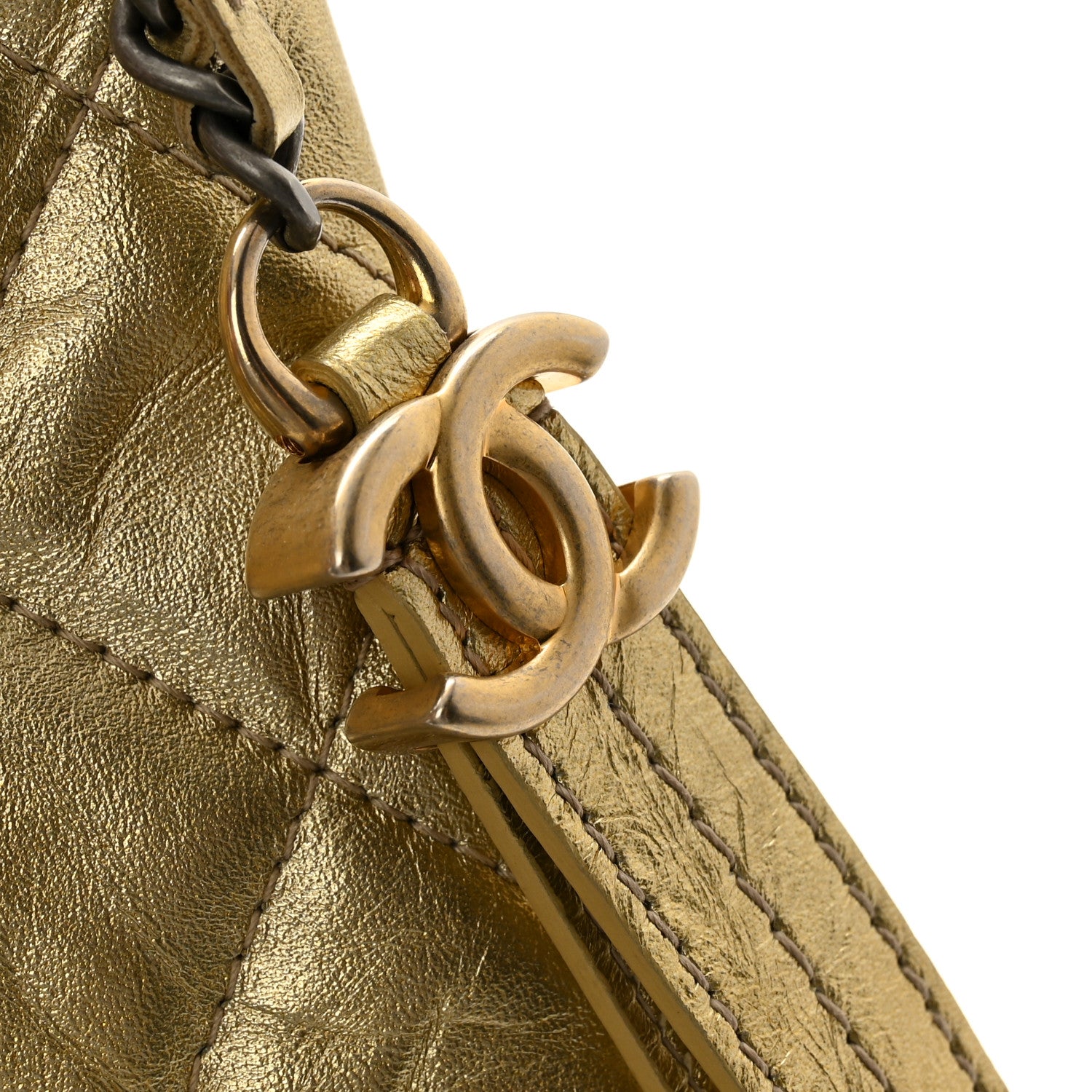 Chanel Metallic Aged Calfskin Quilted Large Gabrielle Cosmetic Case Gold 9 of 12