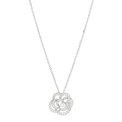 Chanel 18K White Gold Diamond Small Fil De Camelia Pendant Necklace 1 of 8