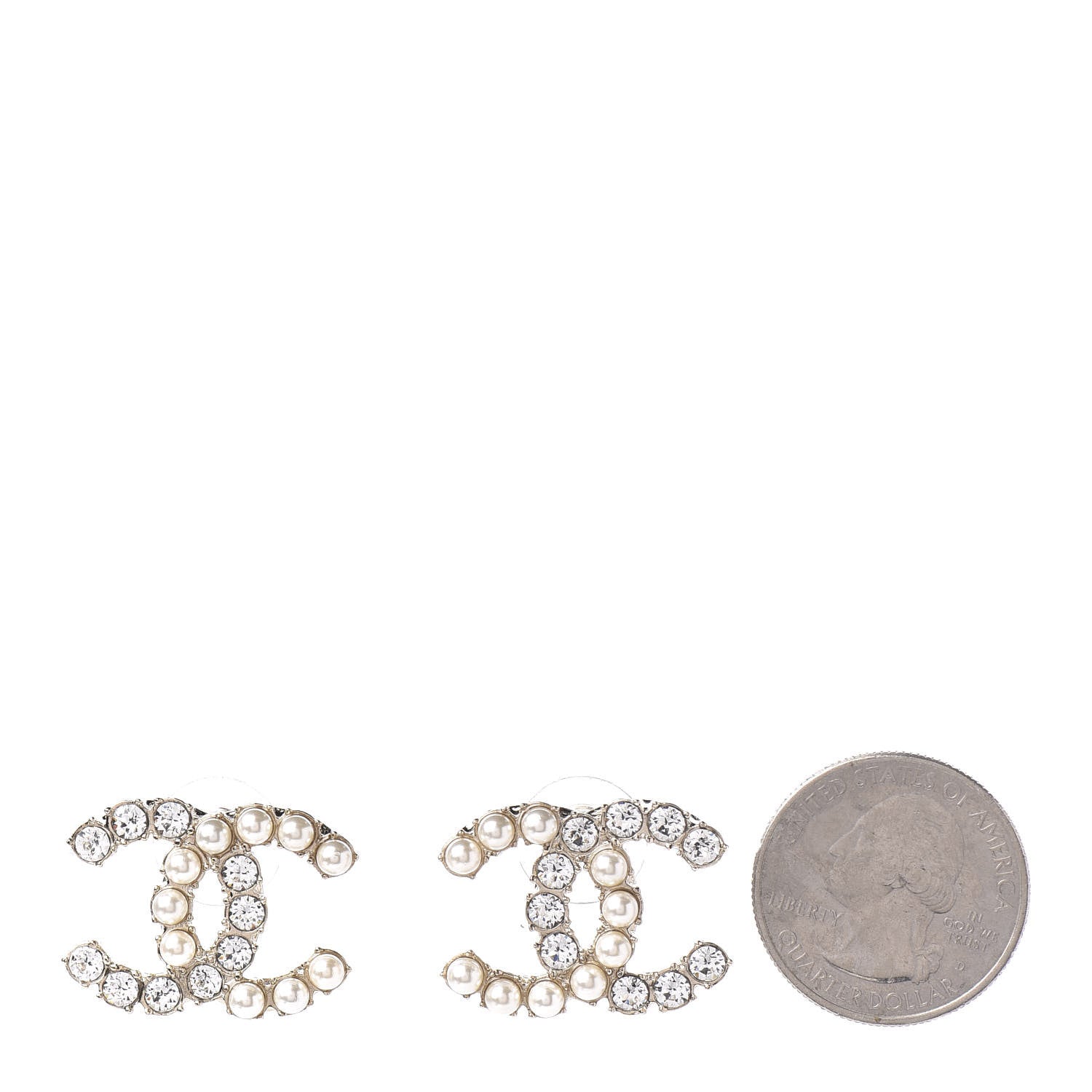 Chanel Crystal Pearl CC Dazzling Domino Earrings Gold 2 of 4