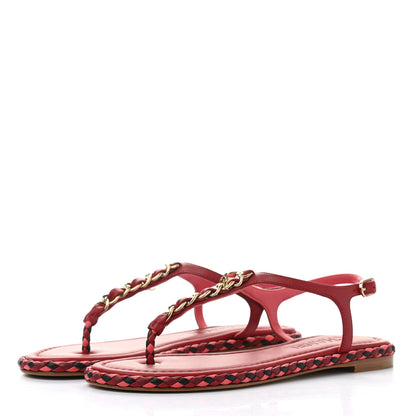 Chanel Lambskin Chain Thong Sandals 36 Dark Red 3 of 8