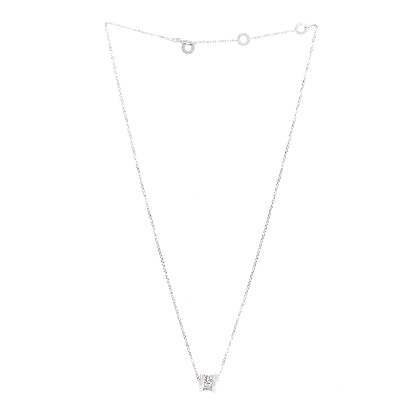 18K White Gold Diamond Small B.Zero1 Pave Pendant Necklace