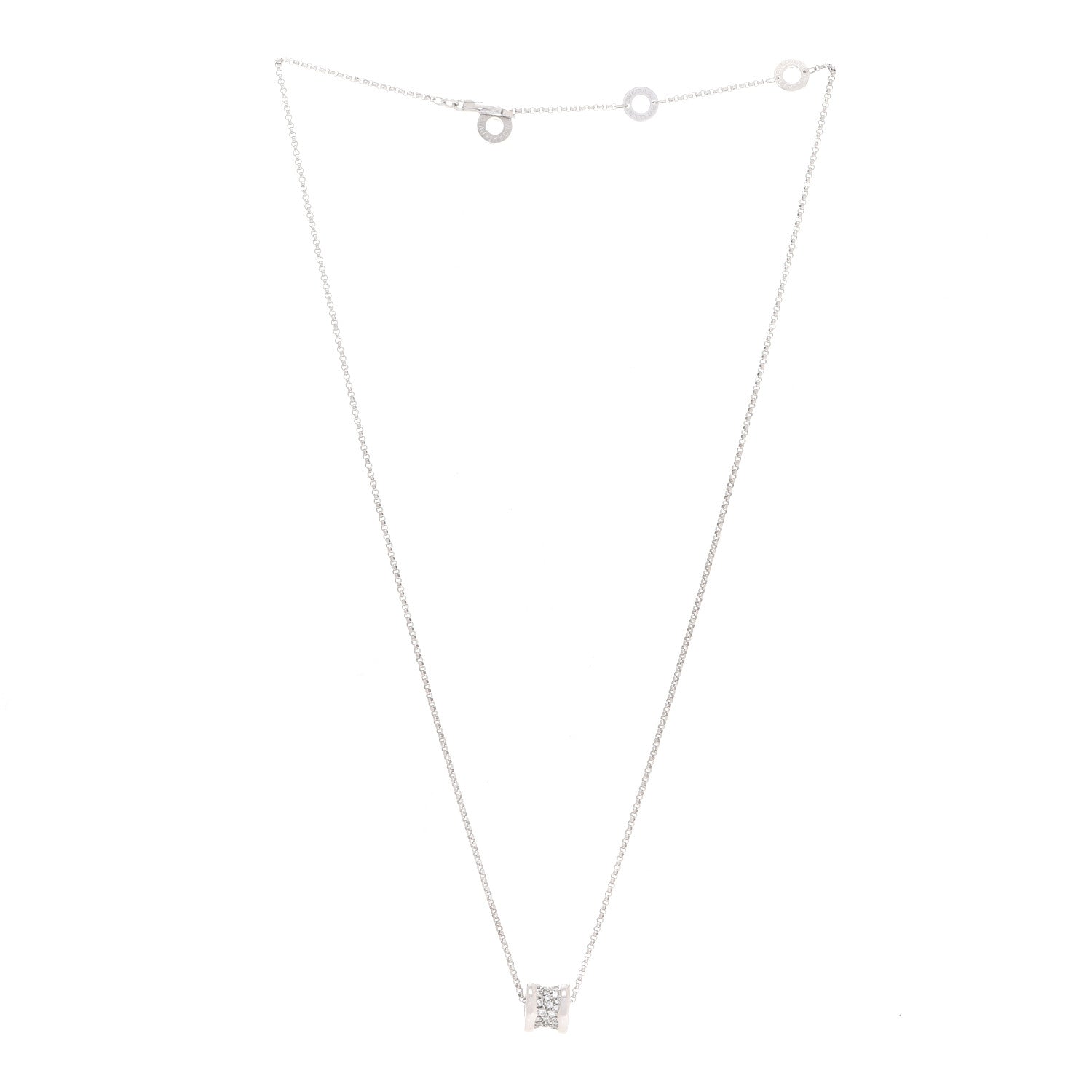 Bulgari 18K White Gold Diamond Small B.Zero1 Pave Pendant Necklace 3 of 6