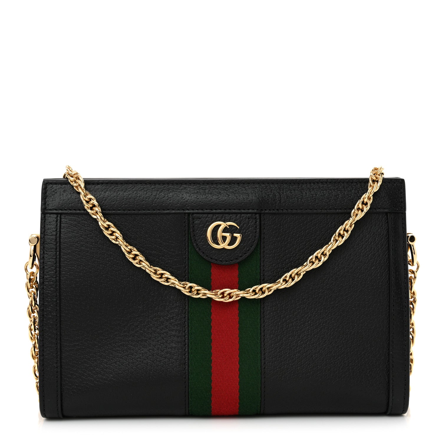 Gucci Calfskin GG Web Small Ophidia Chain Shoulder Bag Black 1 of 11
