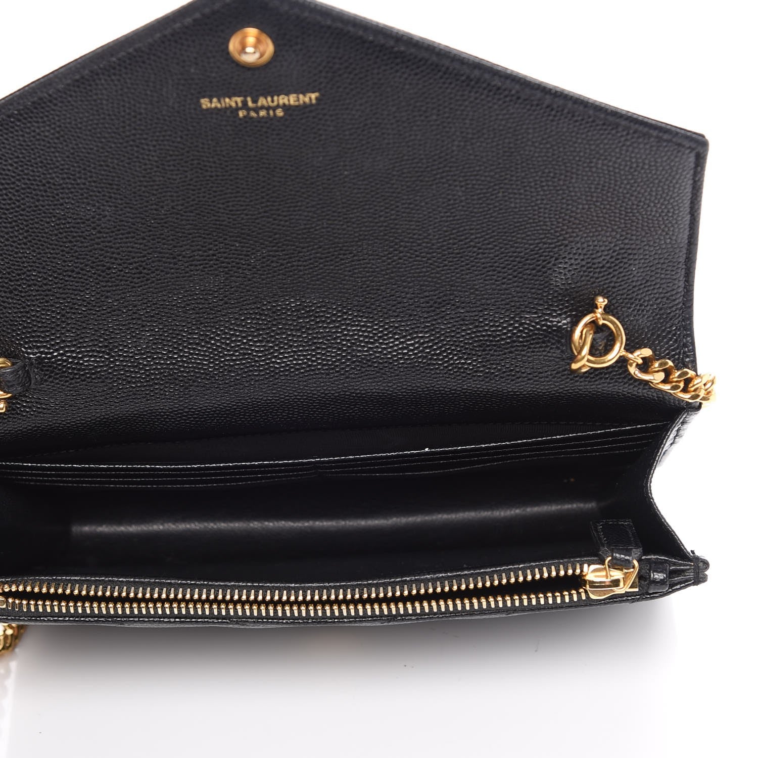 Saint Laurent Grain De Poudre Matelasse Chevron Monogram Envelope Chain Wallet Black 5 of 9