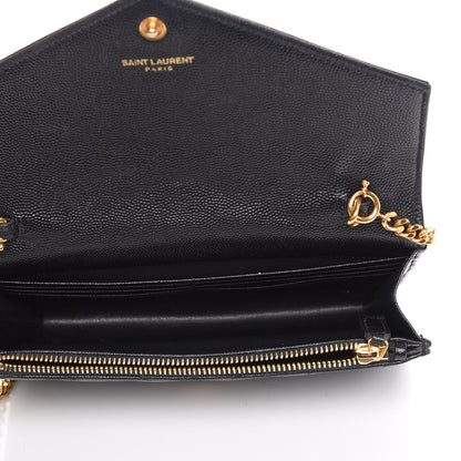Saint Laurent Grain De Poudre Matelasse Chevron Monogram Envelope Chain Wallet Black 5 of 9