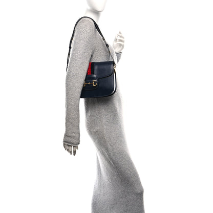 Gucci Calfskin Velvet Web Horsebit 1955 Shoulder Bag Blue 2 of 11