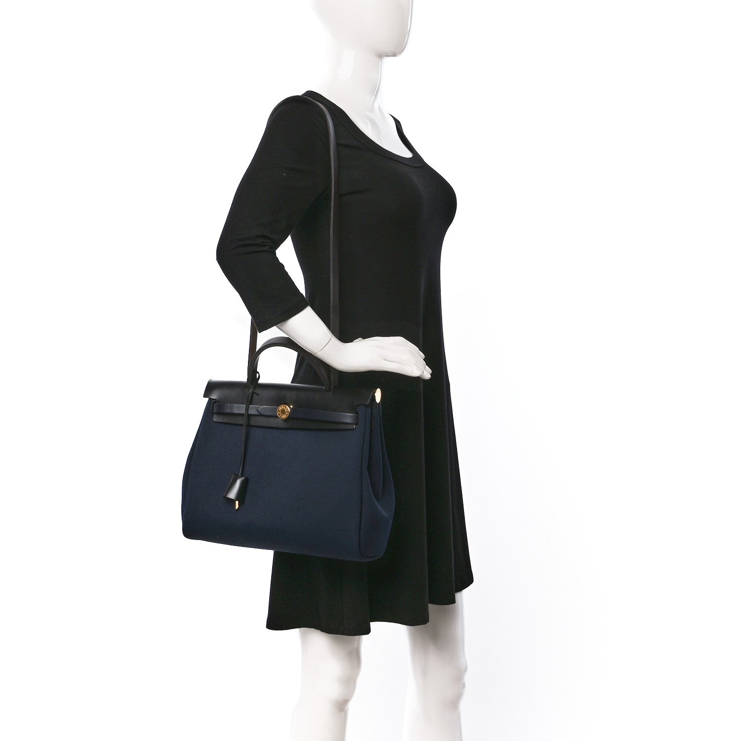 Hermes Military Toile Vache Hunter Herbag Zip Retourne 31 PM Bleu Indigo Black 2 of 10