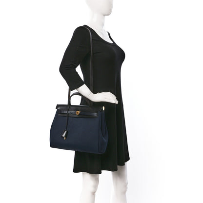 Hermes Military Toile Vache Hunter Herbag Zip Retourne 31 PM Bleu Indigo Black 2 of 10