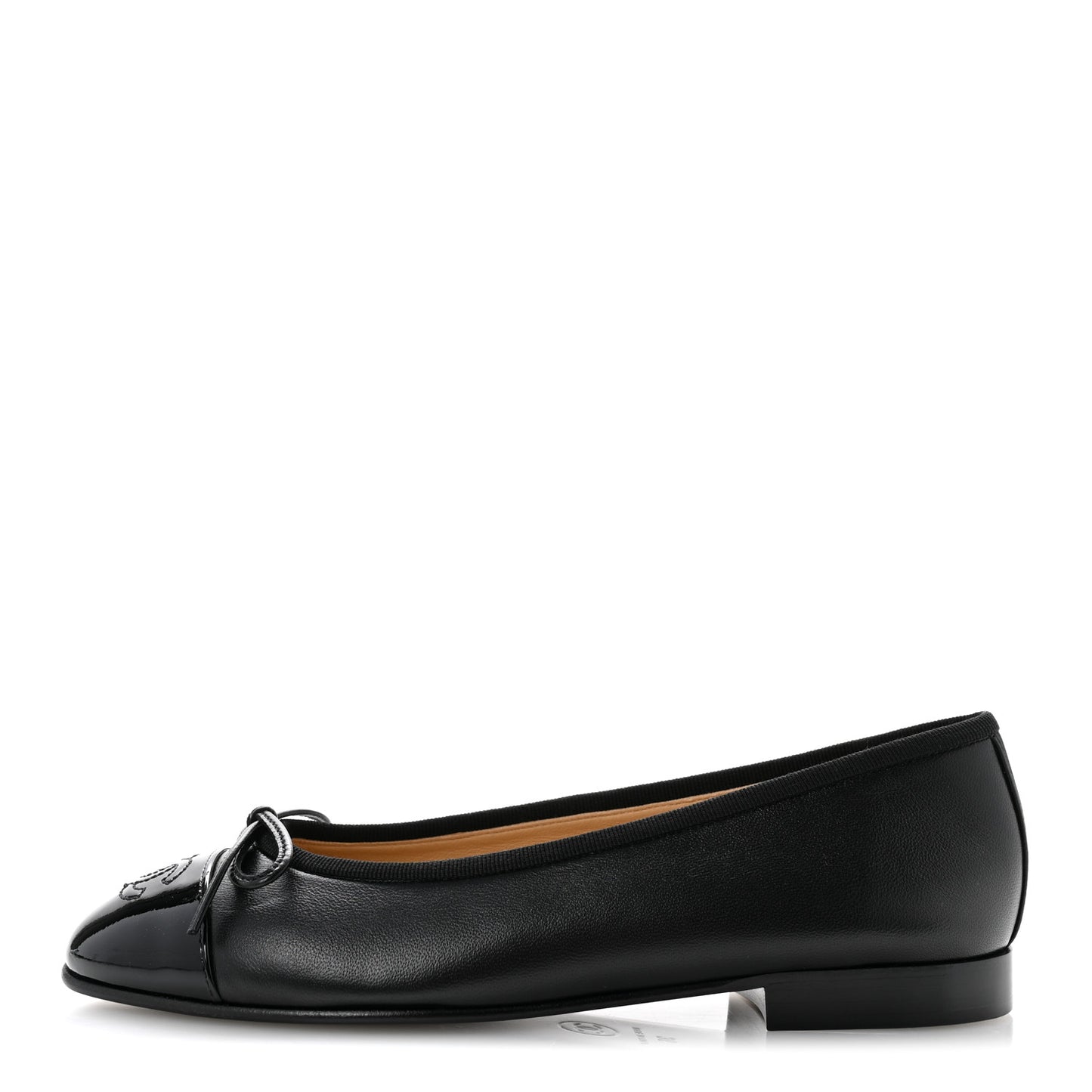 Lambskin Patent Cap Toe Ballerina Flats 36 Black