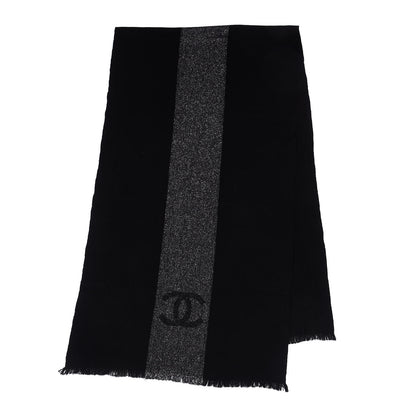 Chanel Cashmere Viscose CC Scarf Black Grey 2 of 4