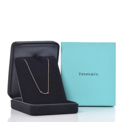 Tiffany 18K Rose Gold Pink Sapphire Mini T Smile Pendant Necklace 6 of 6