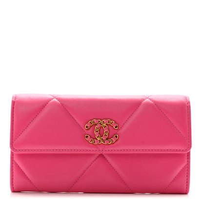 Chanel Lambskin Quilted Chanel 19 Flap Wallet Dark Pink 1 of 12