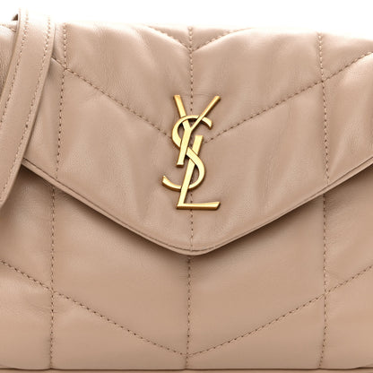 Saint Laurent Lambskin Quilted Toy Loulou Puffer Monogram Chain Satchel Dark Beige 7 of 9