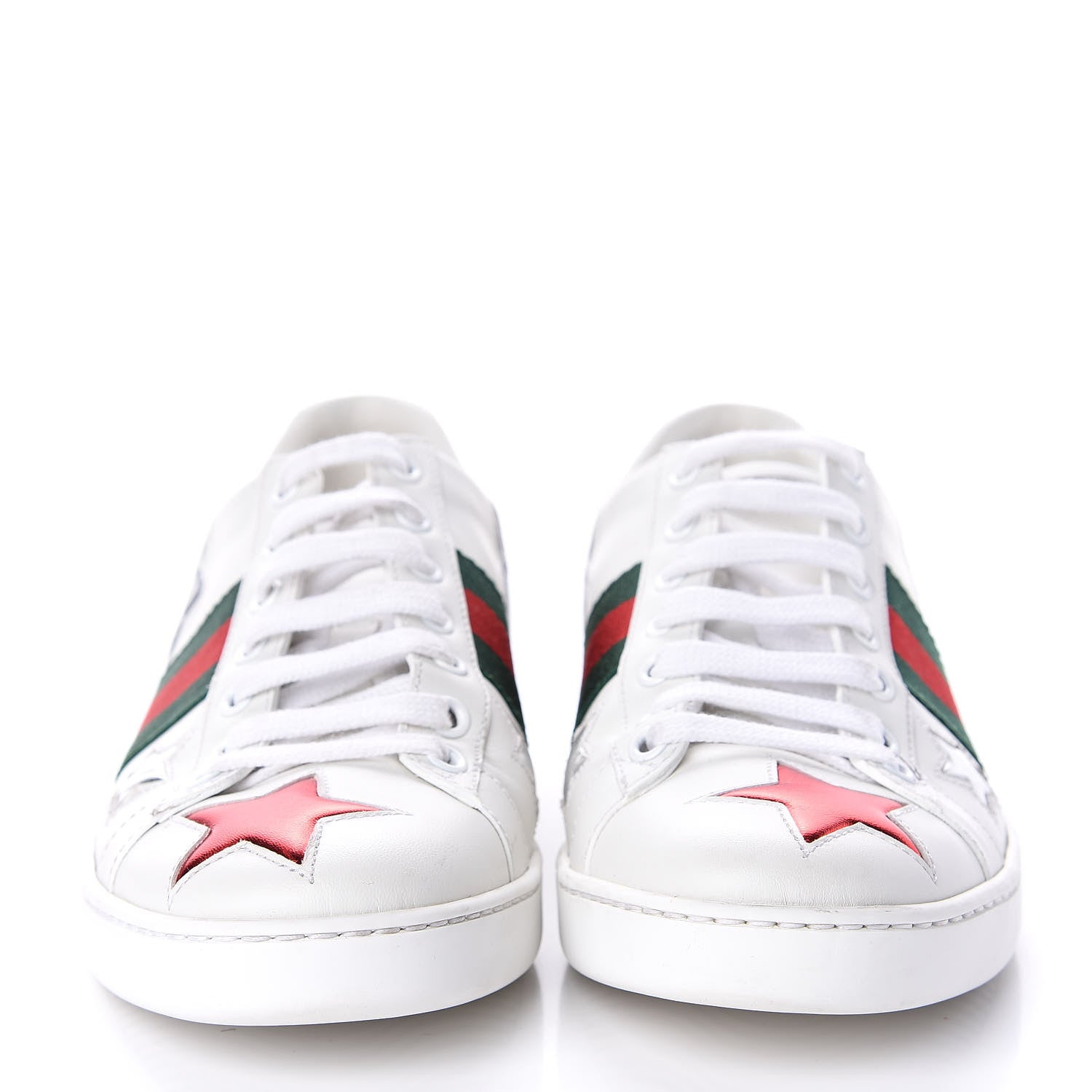 Gucci Calfskin Ayers Web Star Embroidered Womens Ace Sneakers 37.5 White Multi 2 of 9