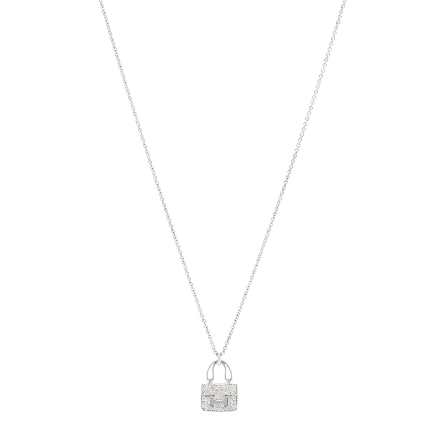 Hermes 18K White Gold Diamond Constance Amulettes Pendant Necklace 1 of 7