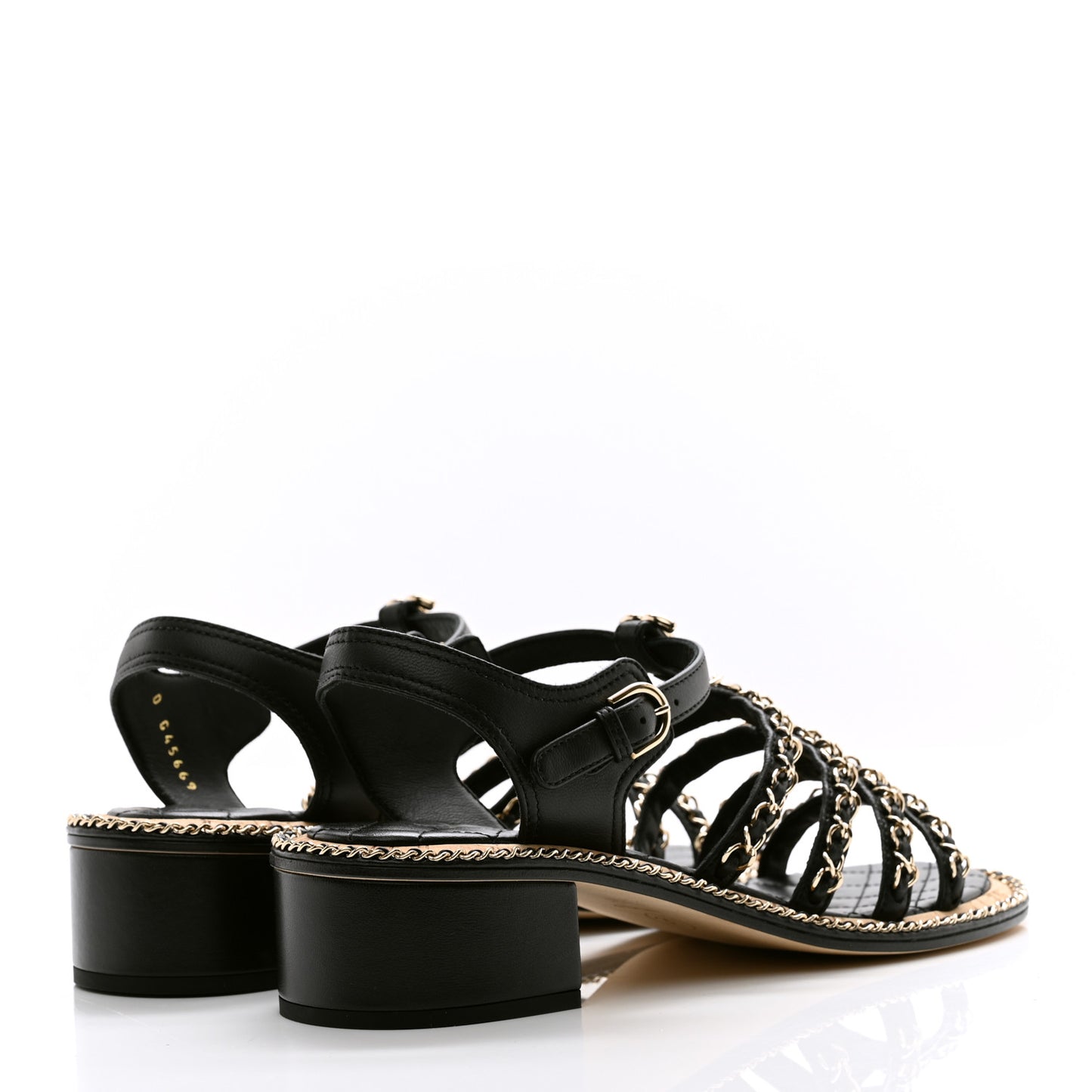 Lambskin Chain Cork Sandals 39 Black