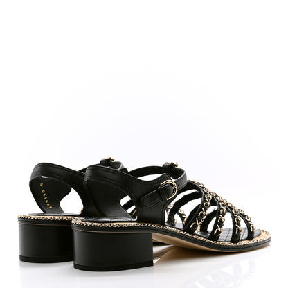 Chanel Lambskin Chain Cork Sandals 39 Black 4 of 9