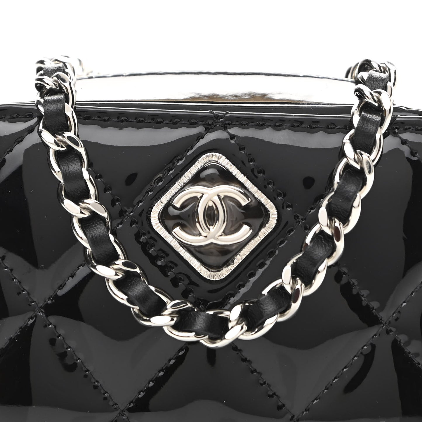 Patent Quilted Clutch With Chain Black