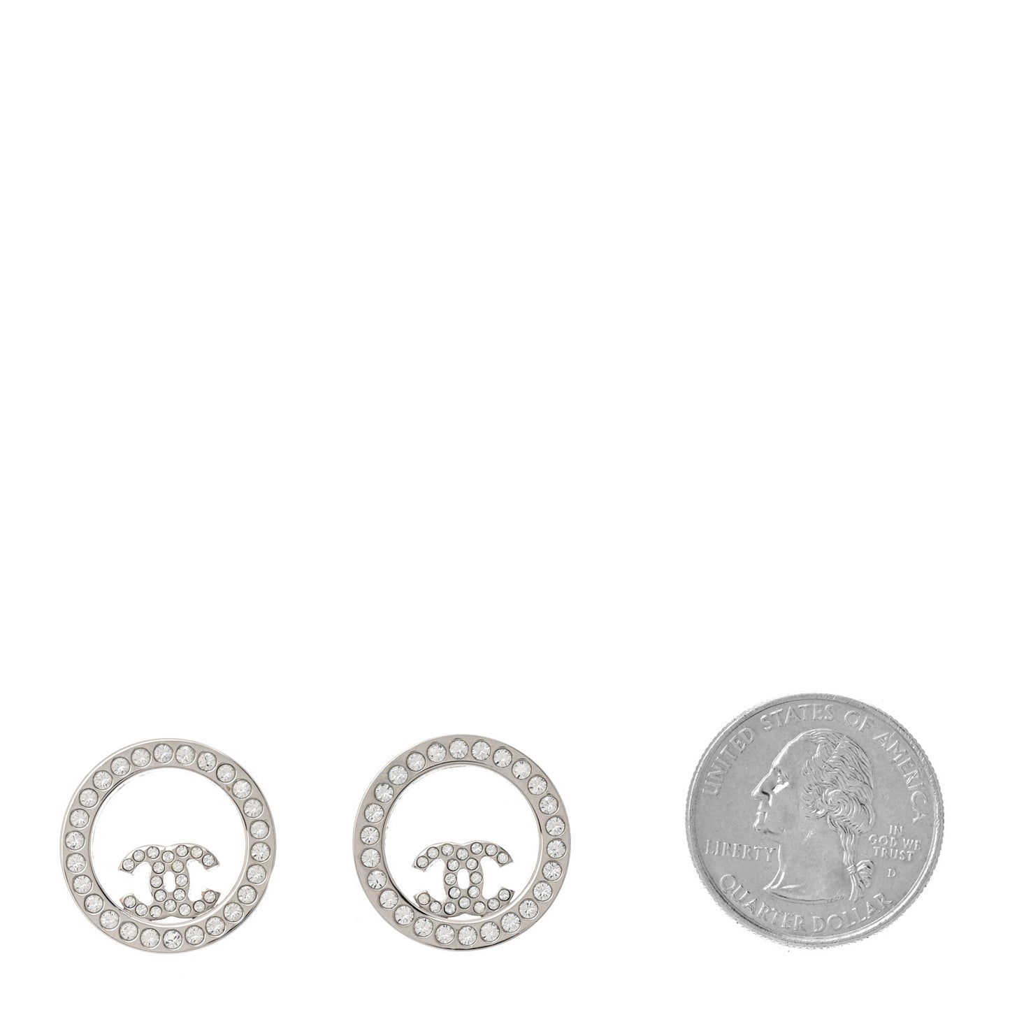 Crystal CC Round Earrings Silver