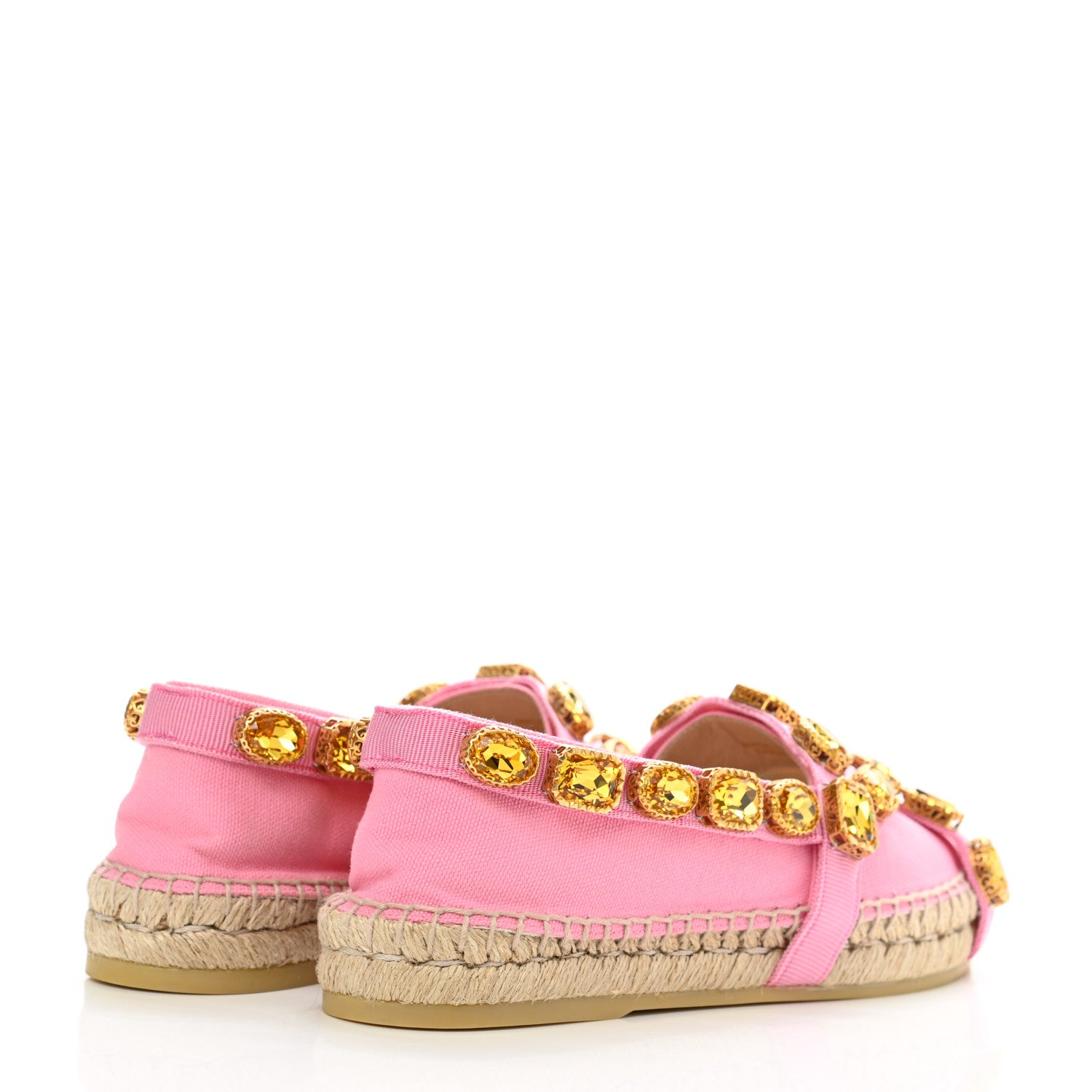 Gucci Canvas Crystal Embellished Espadrilles 35.5 Pink 4 of 10