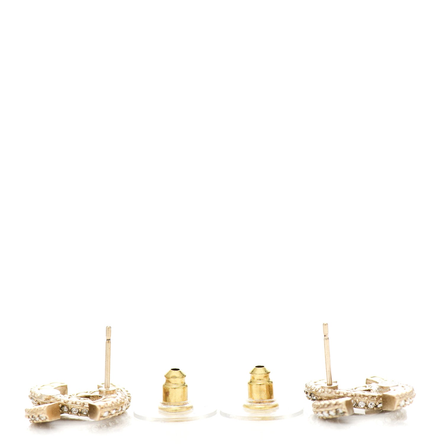 Chanel Crystal Timeless CC Earrings Light Gold 3 of 4