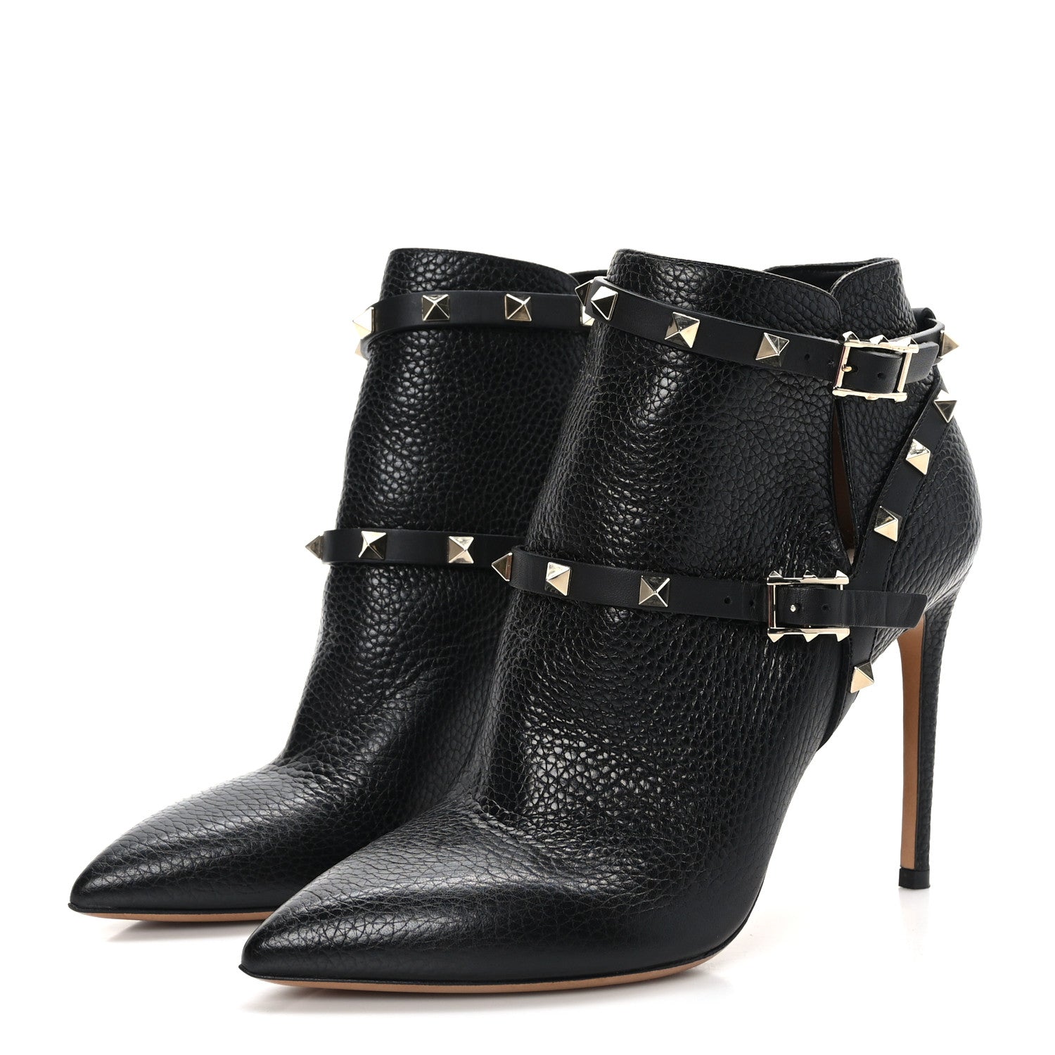 Valentino Garavani Grained Calfskin Rockstud Double Buckle 100mm Ankle Boots 38.5 Black 3 of 8