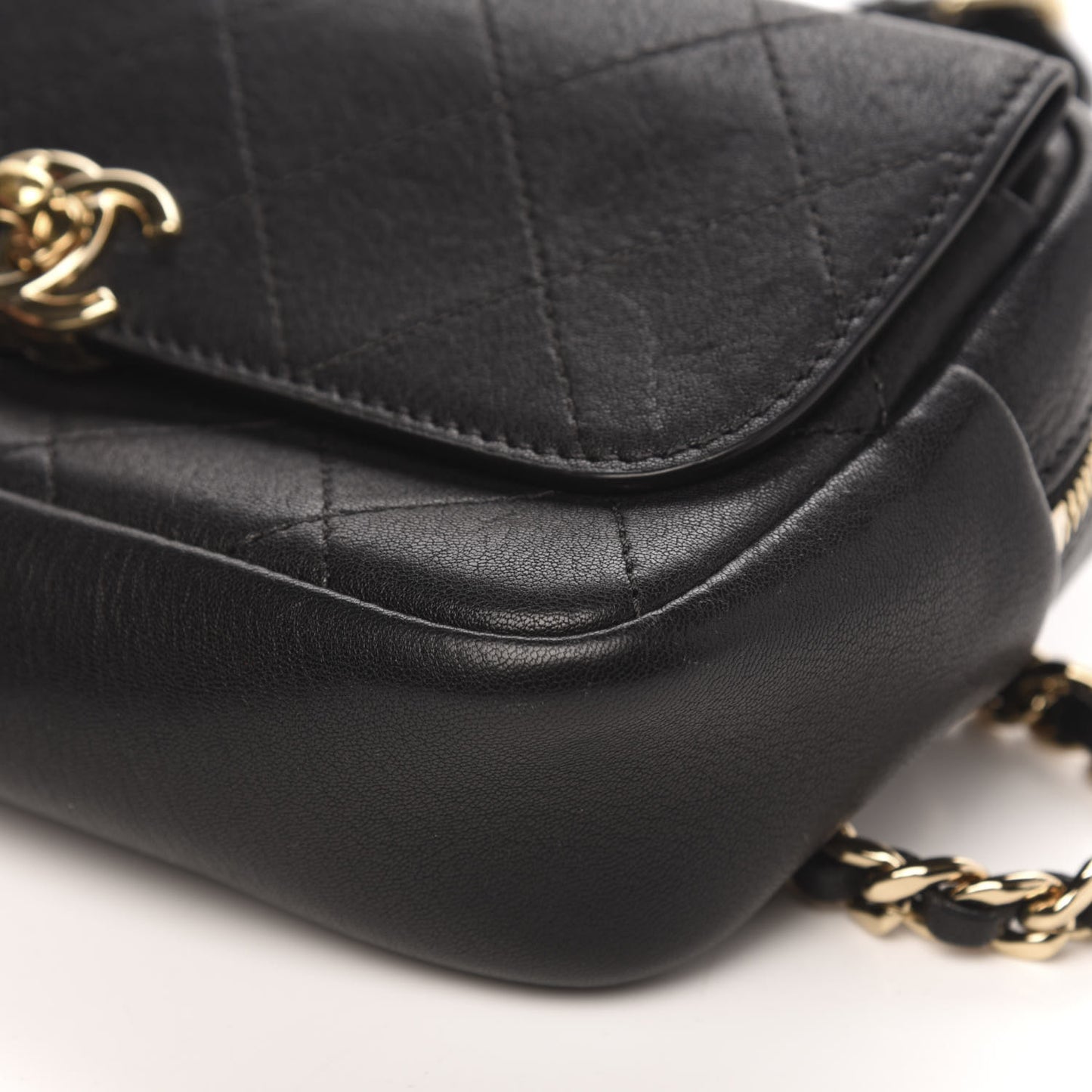 Calfskin Stitched Casual Trip Waist Bag Black