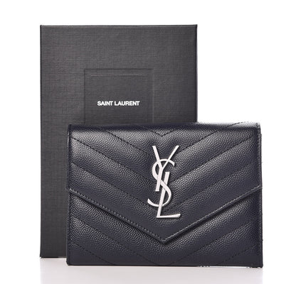 Saint Laurent Grain De Poudre Matelasse Chevron Small Monogram Passport Case Deep Marine 10 of 10