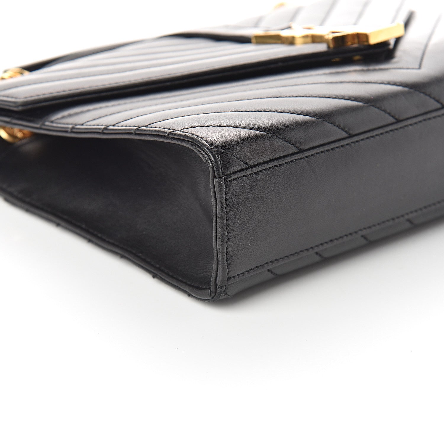 Saint Laurent Lambskin Matelasse Chevron Medium Monogram Satchel Black 7 of 8