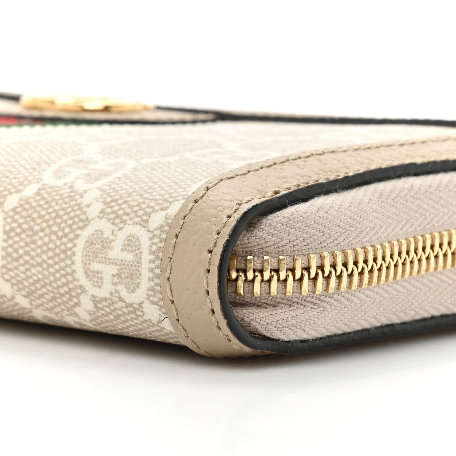 Gucci GG Supreme Monogram Textured Dollar Calfskin Web Ophidia Zip Around Wallet Beige Mystic White Oatmeal 11 of 14
