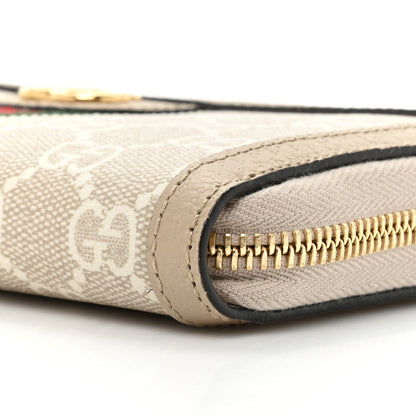 Gucci GG Supreme Monogram Textured Dollar Calfskin Web Ophidia Zip Around Wallet Beige Mystic White Oatmeal 11 of 14
