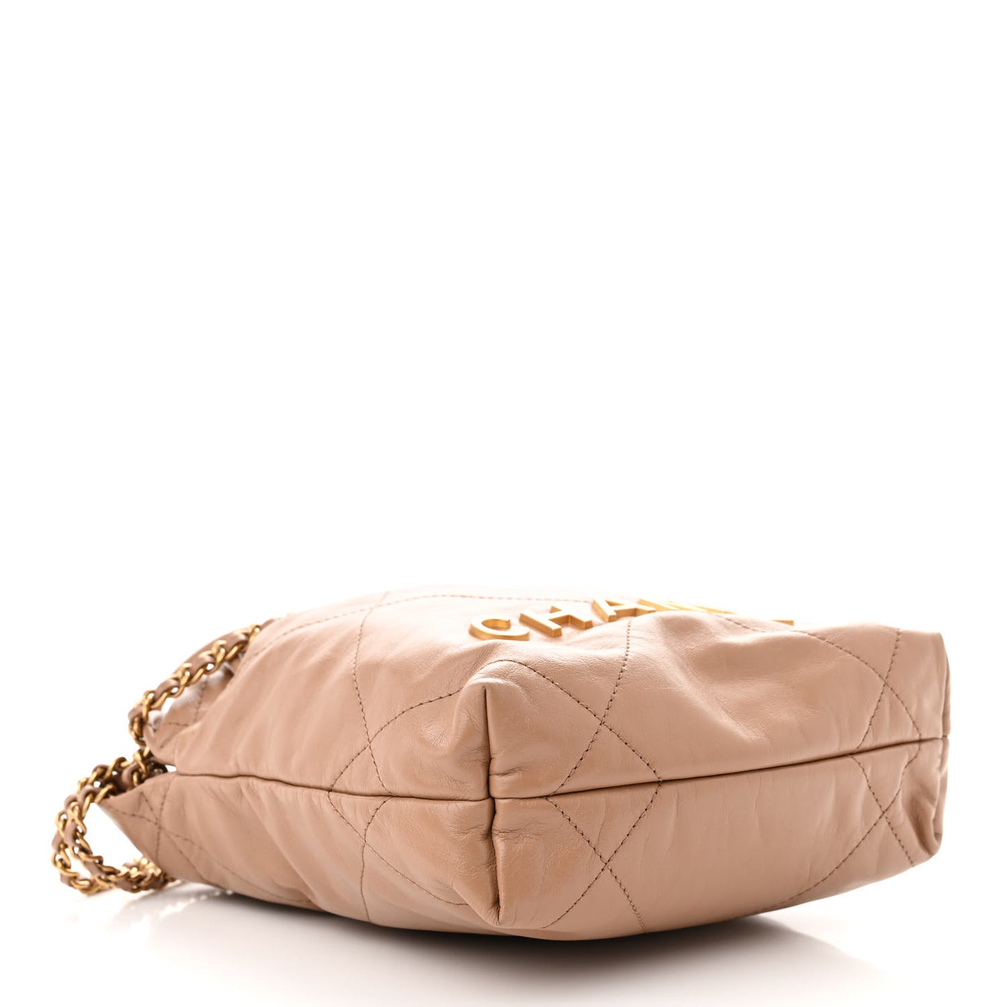 Shiny Calfskin Quilted Mini Chanel 22 Dark Beige