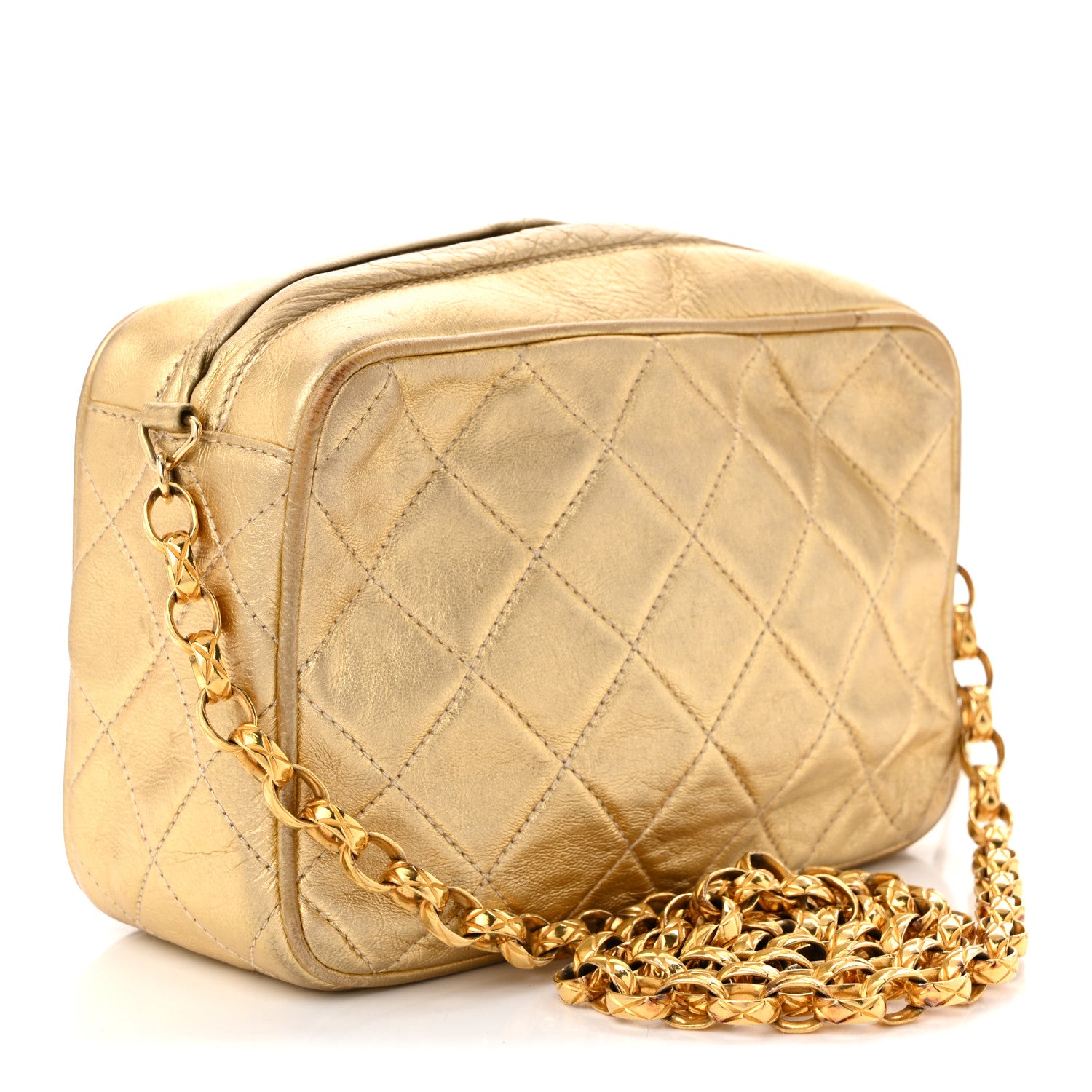 Chanel Metallic Lambskin Quilted Camera Case Gold 3 of 11