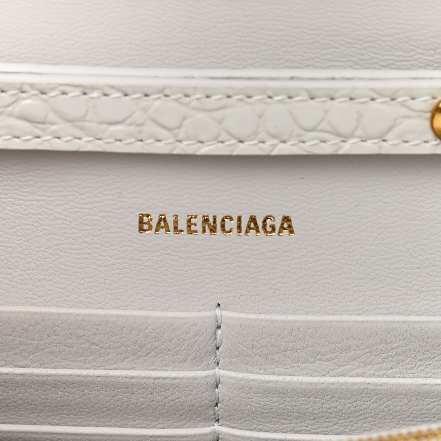 Balenciaga Shiny Calfskin Crocodile Embossed Hourglass Chain Bag White 8 of 11