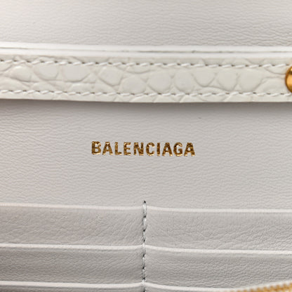 Balenciaga Shiny Calfskin Crocodile Embossed Hourglass Chain Bag White 8 of 11