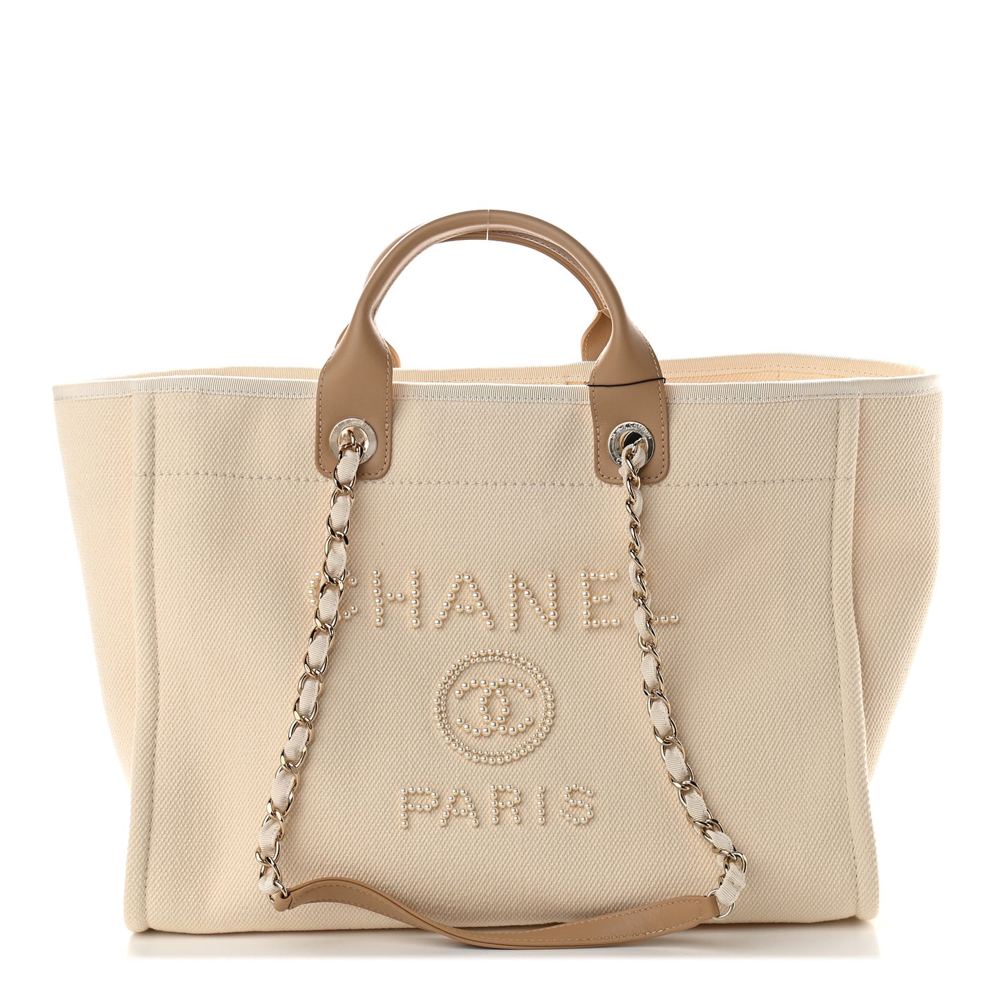 Canvas Pearl Medium Deauville Tote Ecru Beige