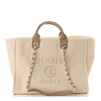 Chanel Canvas Pearl Medium Deauville Tote Ecru Beige 1 of 9