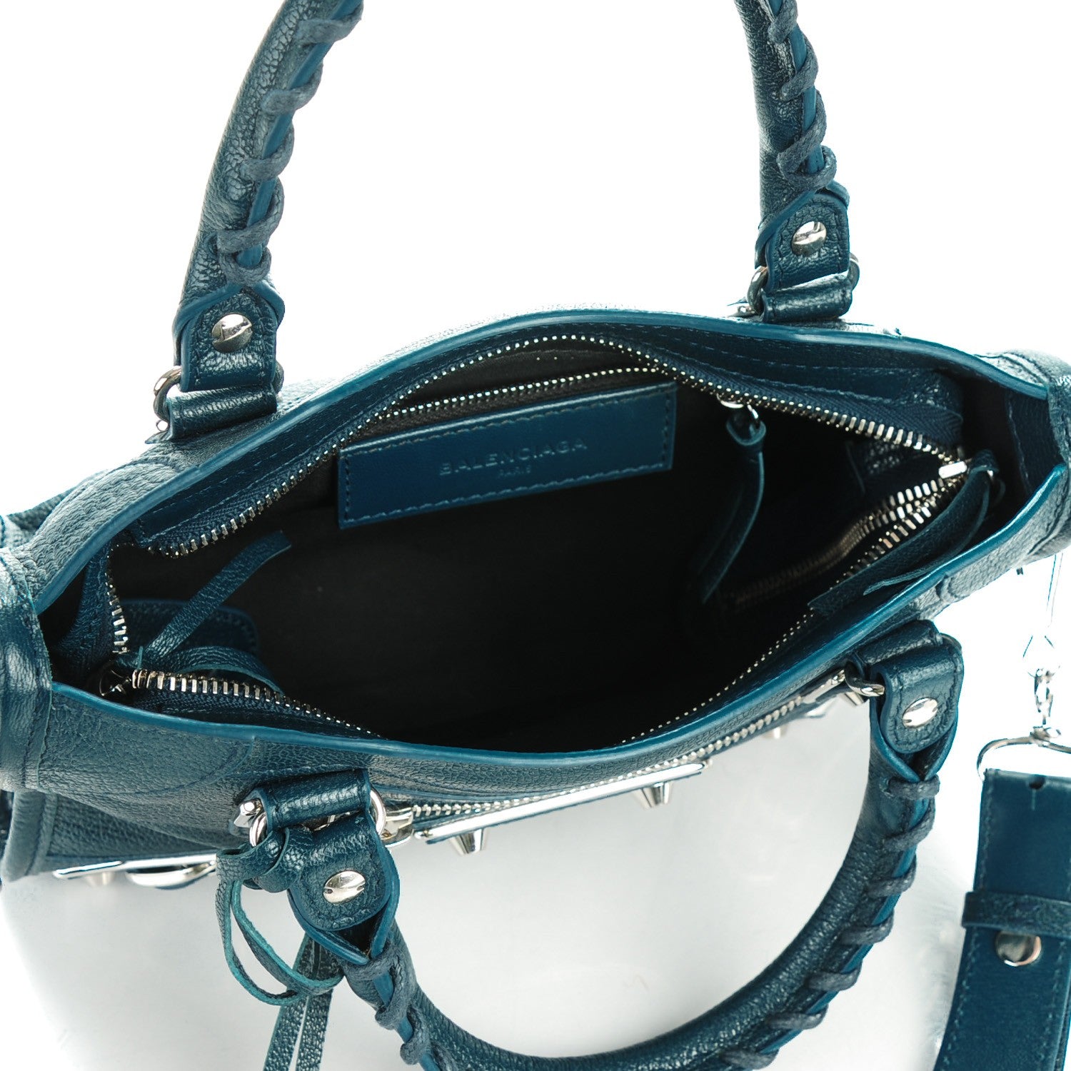 Balenciaga Chevre Silver Metallic Edge Hardware Mini City Bleu Paon 6 of 8