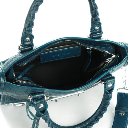 Balenciaga Chevre Silver Metallic Edge Hardware Mini City Bleu Paon 6 of 8