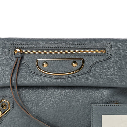 Balenciaga Chevre Gold Metallic Edge Hardware Envelope Clutch Bleu Acier 7 of 9