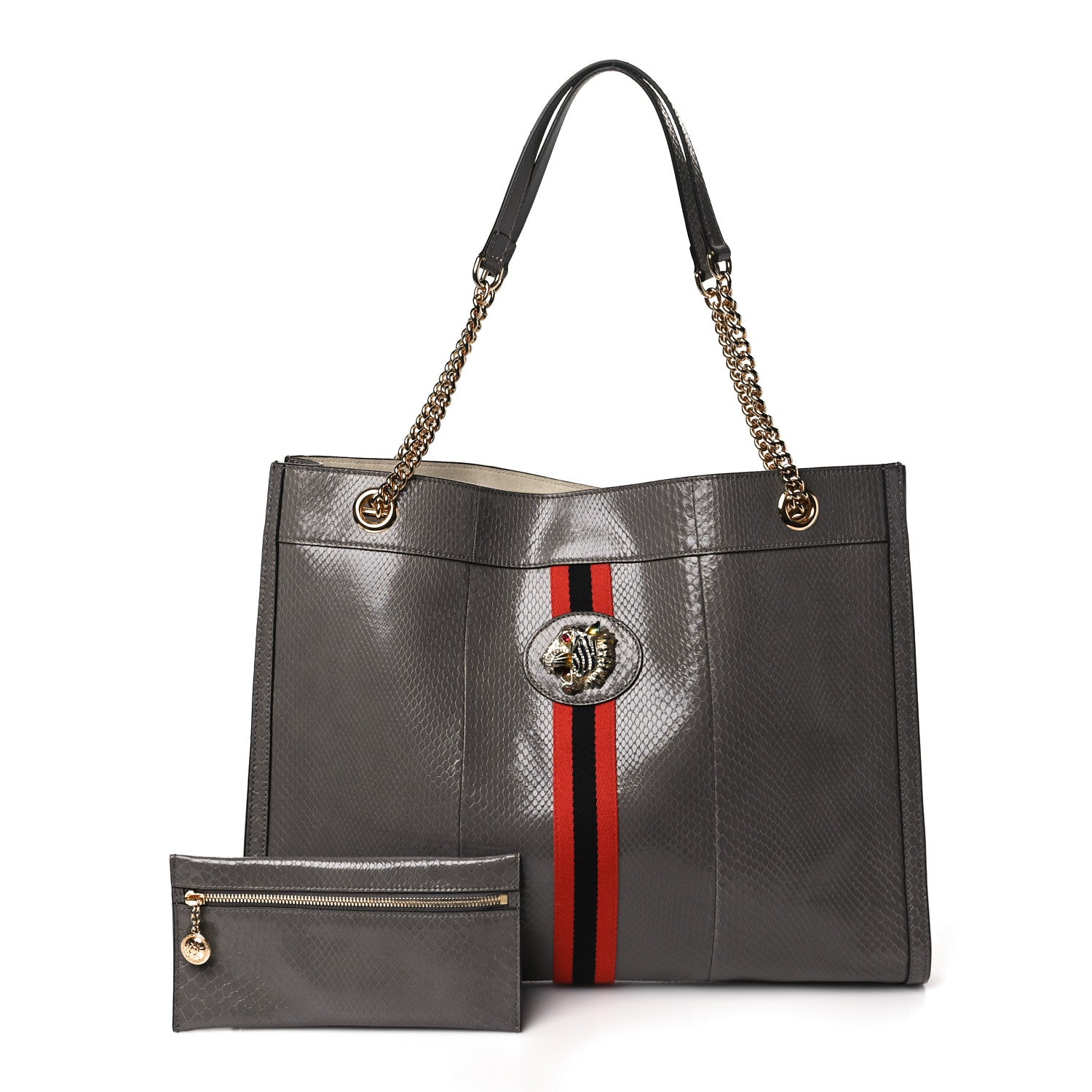 Gucci Snakeskin Large Rajah Chain Tote Dusty Grey 1 of 8