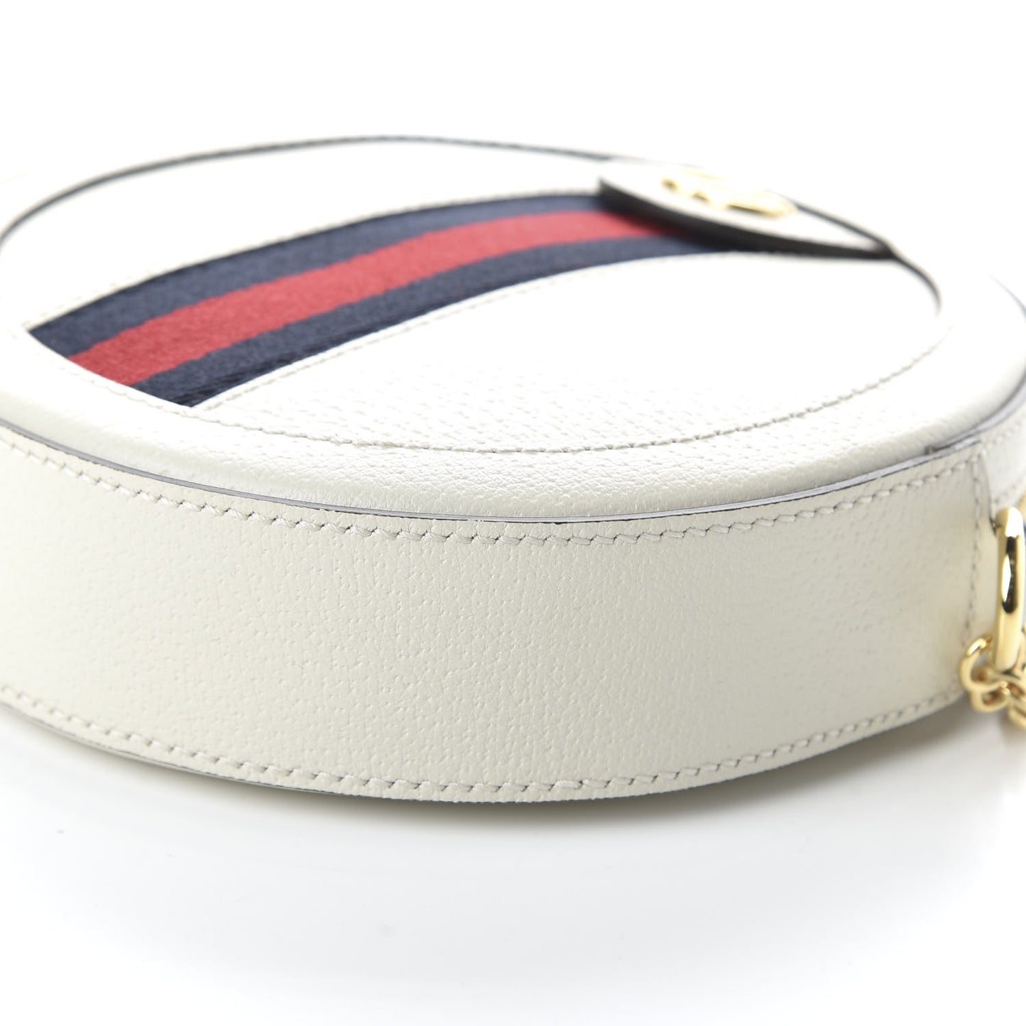 Textured Calfskin Web Mini Ophidia Round Shoulder Bag Mystic White