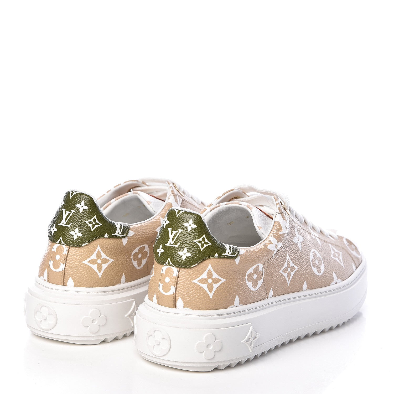 Louis Vuitton Monogram Giant Time Out Sneakers 38 Kaki White Beige 4 of 10
