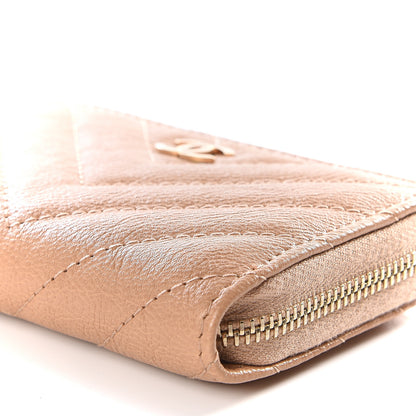 Chanel Glazed Lambskin Chevron Quilted Zip Around Coin Purse Beige 6 of 10