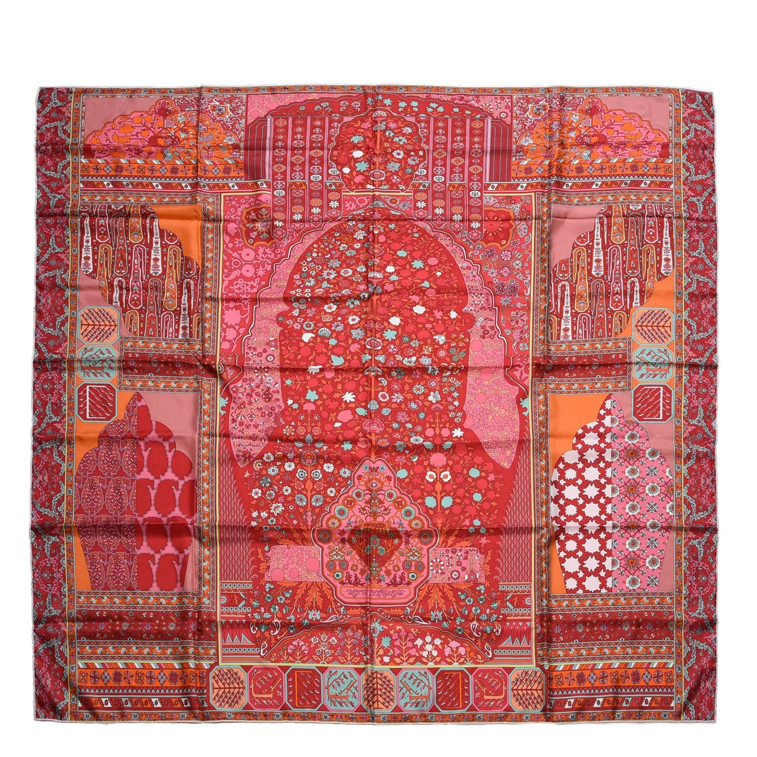 Hermes Silk Twill Tapis Persans Giant Plume Scarf 140 Framboise Turquoise Orange 1 of 10