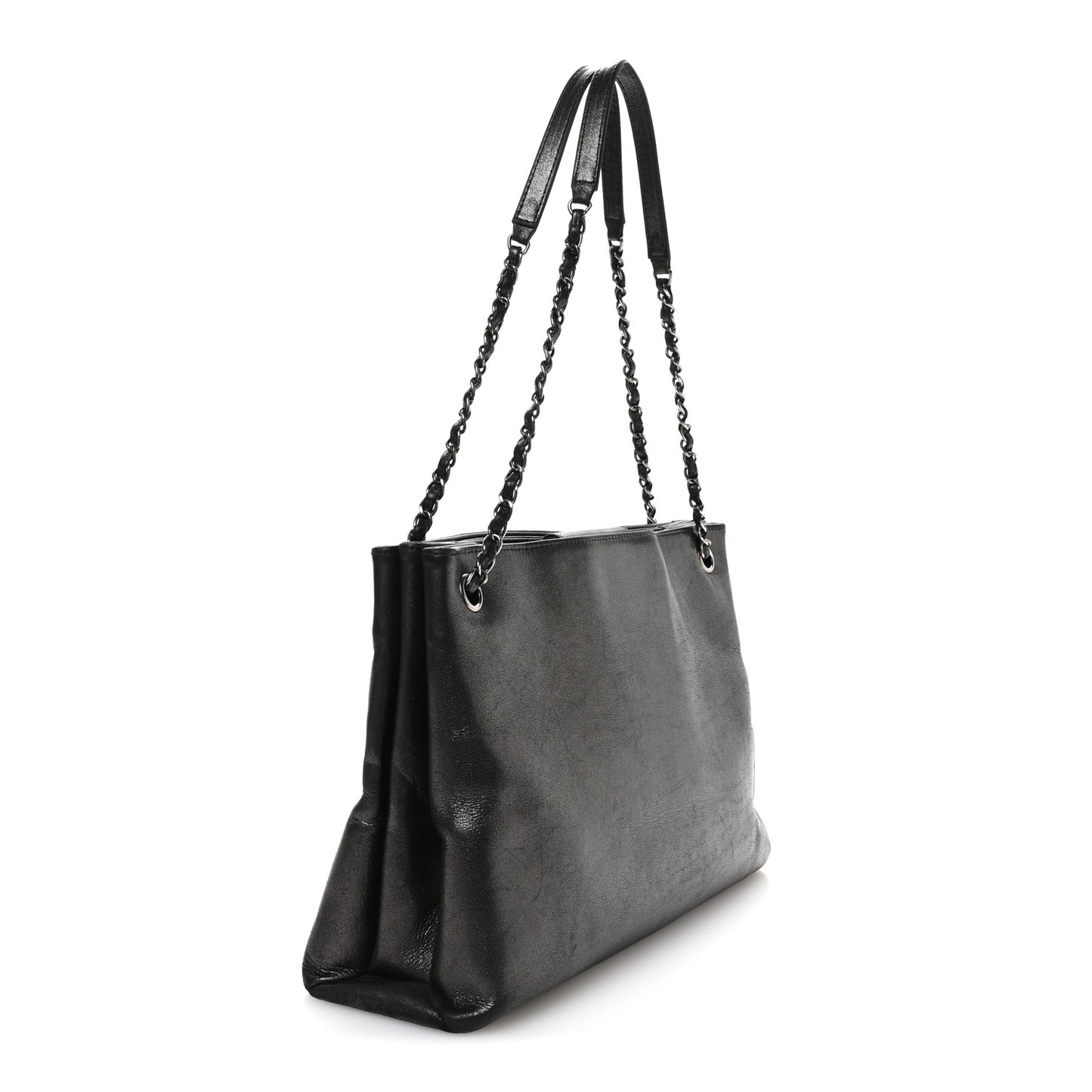 Iridescent Calfskin CC East West Shopping Tote Black