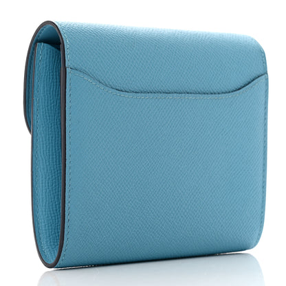 Hermes Epsom Enamel Constance Compact Passant Wallet Bleu du Nord Rouge de Coeur 3 of 8
