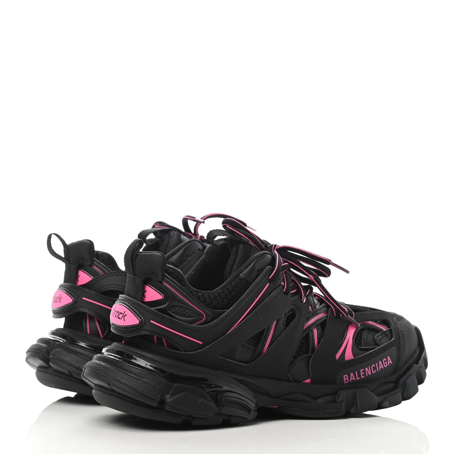 Balenciaga Mesh Rubber Bi-Color Womens Track Sneakers 37 Black Neon Pink 3 of 4